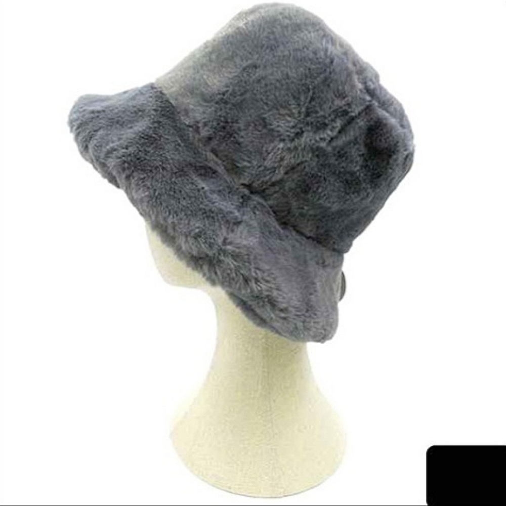 Gray Fur Bucket Hat Statement Style Trendy Fuzzy Cute